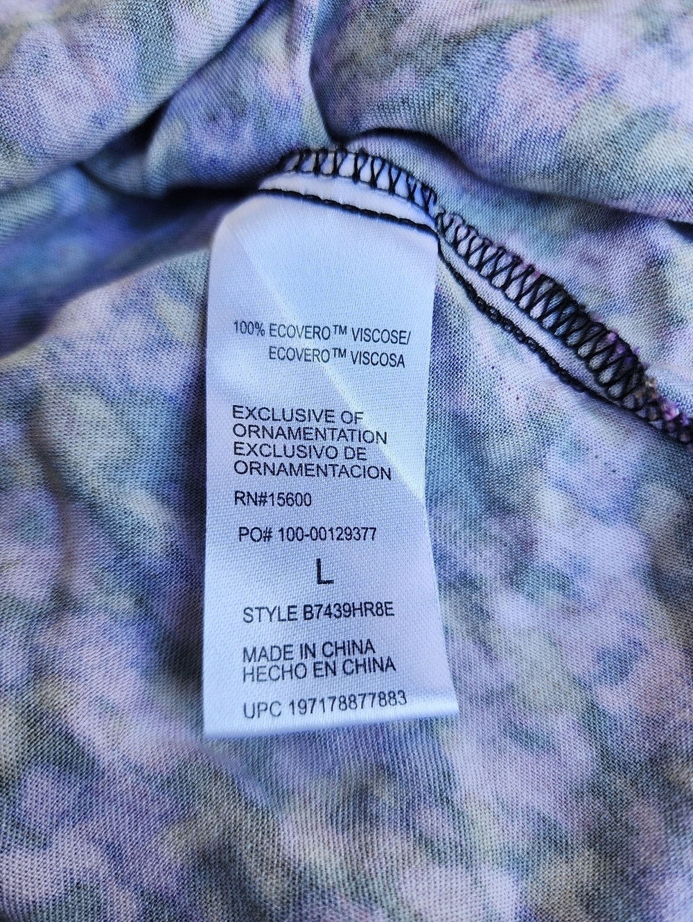 Democracy Womens Ruffle Edge V-Neck Floral Print Woven Long Sleeve Top Purple  L - Picture 15 of 16